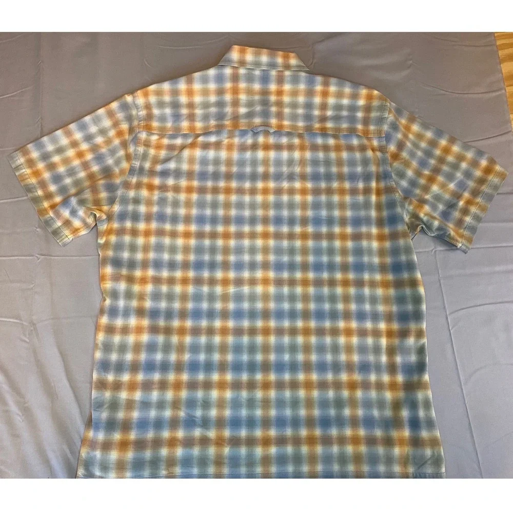 Pendleton Hiker Shirt Mens Large Blue Orange Plaid Excellent Short Sleeve Cotton